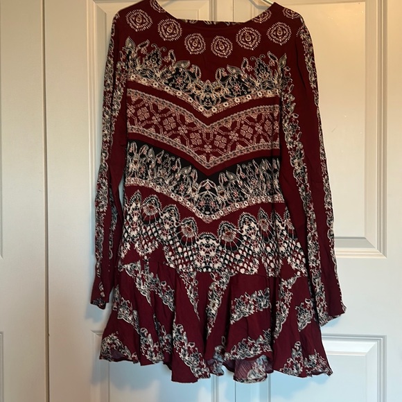 Free People dress long sleeve open back boho mini dress size Medium - Picture 3 of 8
